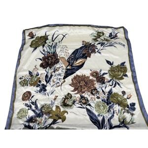 Floral Square Scarf Women 38x36 OS Ivory Brown Green Blue Satin Botanical